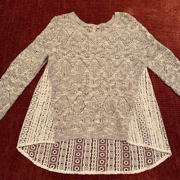 Gray & White Crochet Sweater Tunic - Picture 2 of 8